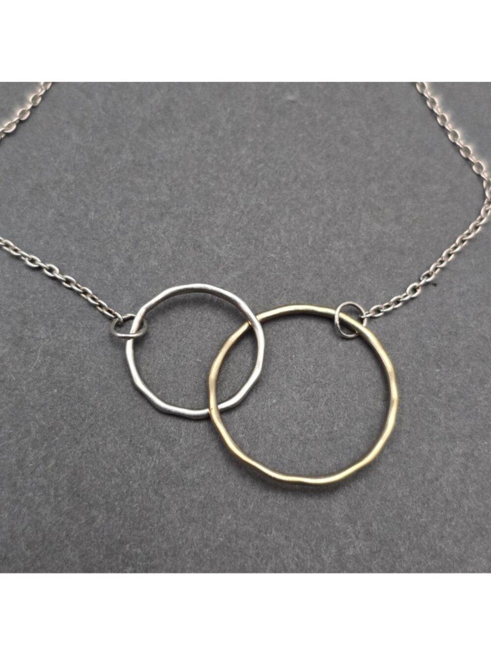 Sterling Silver Vermeil Interlocking Circles Necklace 16"-18" Modernist Hammered - Picture 9 of 14